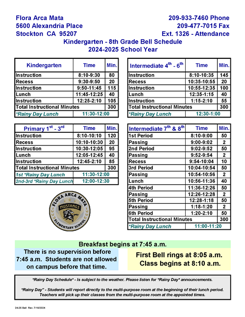 Mata Bell Schedule